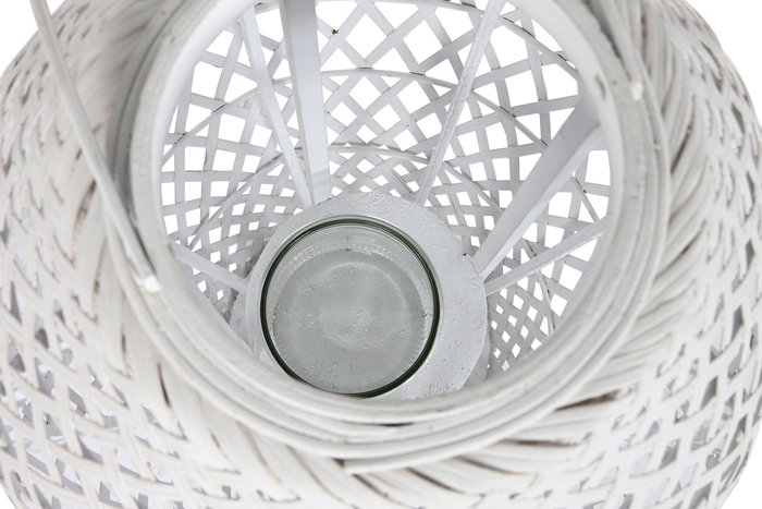 DKD Home Decor Portavela Shabby Blanco Bambú Cristal 40 x 75 x 40 cm (2 Unidades)