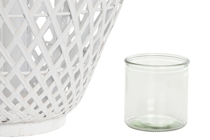 DKD Home Decor Portavela Shabby Blanco Bambú Cristal 40 x 75 x 40 cm (2 Unidades)