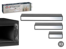 Giftdecor Tres Estantes Espejo 15 cm, 30 cm, 45 cm Negro (Set de 4)