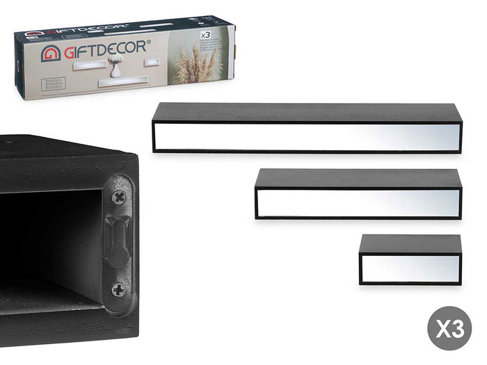 Giftdecor Tres Estantes Espejo 15 cm, 30 cm, 45 cm Negro (Set de 4) Giftdecor Tres Estantes Espejo 15 cm, 30 cm, 45 cm Negro (Set de 4)