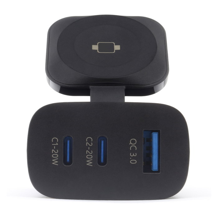 RealPower PC-43 Watch Cargador de 43W, Negro, 2x USB-C, 1x USB-A, Quick Charge 3.0, Power Delivery 20W, Carga Inalámbrica, para Reloj Inteligente, Tableta, Batería Portátil RealPower PC-43 Watch Cargador de 43W, Negro, 2x USB-C, 1x USB-A, Quick Charge 3.0, Power Delivery 20W, Carga Inalámbrica, para Reloj Inteligente, Tableta, Batería Portátil