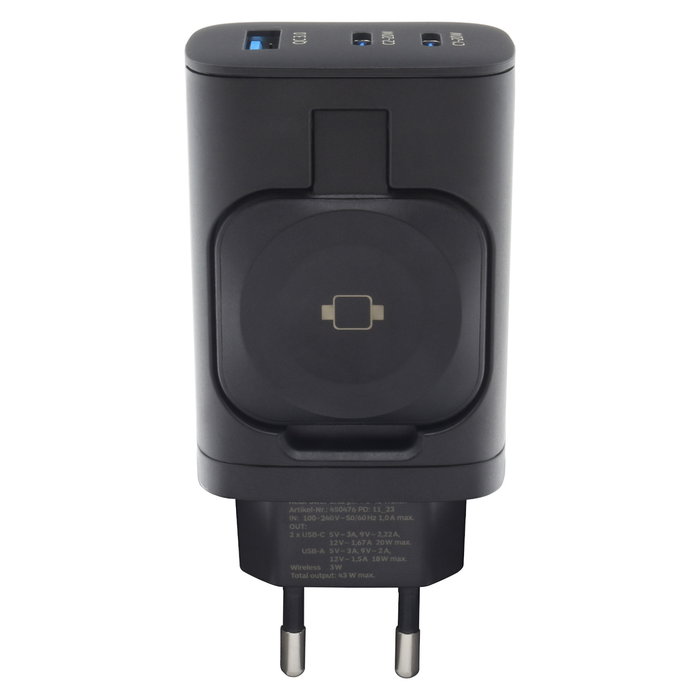 RealPower PC-43 Watch Cargador de 43W, Negro, 2x USB-C, 1x USB-A, Quick Charge 3.0, Power Delivery 20W, Carga Inalámbrica, para Reloj Inteligente, Tableta, Batería Portátil RealPower PC-43 Watch Cargador de 43W, Negro, 2x USB-C, 1x USB-A, Quick Charge 3.0, Power Delivery 20W, Carga Inalámbrica, para Reloj Inteligente, Tableta, Batería Portátil