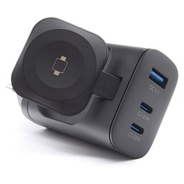 RealPower PC-43 Watch Cargador de 43W, Negro, 2x USB-C, 1x USB-A, Quick Charge 3.0, Power Delivery 20W, Carga Inalámbrica, para Reloj Inteligente, Tableta, Batería Portátil