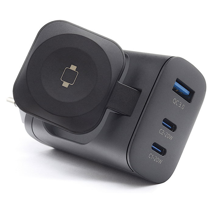RealPower PC-43 Watch Cargador de 43W, Negro, 2x USB-C, 1x USB-A, Quick Charge 3.0, Power Delivery 20W, Carga Inalámbrica, para Reloj Inteligente, Tableta, Batería Portátil RealPower PC-43 Watch Cargador de 43W, Negro, 2x USB-C, 1x USB-A, Quick Charge 3.0, Power Delivery 20W, Carga Inalámbrica, para Reloj Inteligente, Tableta, Batería Portátil