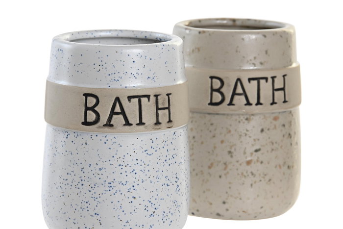 DKD Home Decor Vasos de Gres Surtido de 2 Unidades Blanco y Beige