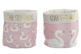 DKD Home Decor Cesta de Poliéster Cisne SWAN Rosa Palo y Blanco