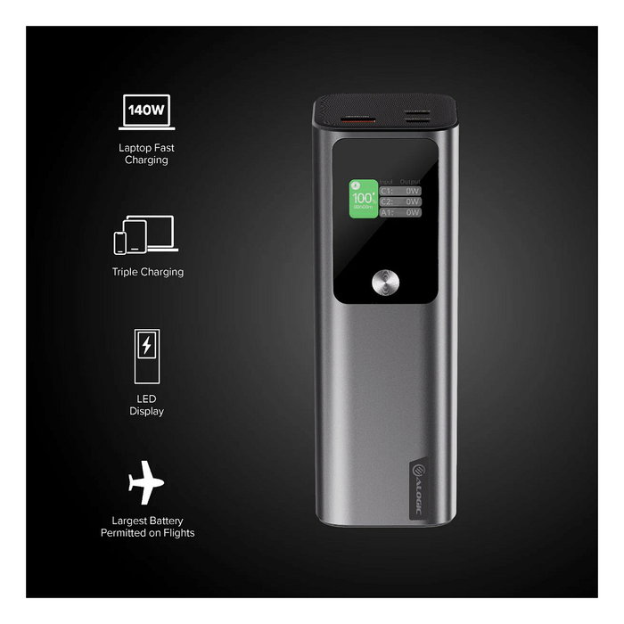ALOGIC Ark Powerbank A27KPB140W, 27,000 mAh, 140W USB-C, Carga Rápida PD, Plata, para Portátil, Tablet, Teléfono ALOGIC Ark Powerbank A27KPB140W, 27,000 mAh, 140W USB-C, Carga Rápida PD, Plata, para Portátil, Tablet, Teléfono