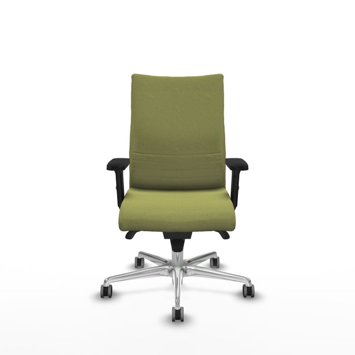 Silla Albacete confidente con mecanismo Sincro tapizada con Tela color Verde oliva. Equipada con Base aluminio, Brazos 2D y Ruedas 65 mm parqué Silla Albacete confidente con mecanismo Sincro tapizada con Tela color Verde oliva. Equipada con Base aluminio, Brazos 2D y Ruedas 65 mm parqué