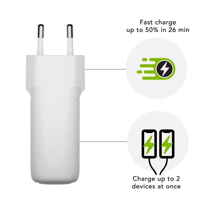 Dbramante1928 Adaptador de Corriente 65W 2 Puertos (USB-C y USB) Blanco CI65EUWH7100 para Europa