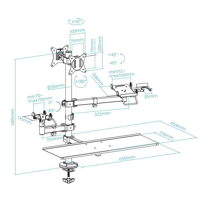 Tooq TQPM0003 Soporte de Mesa para 2 Pantallas 17''-32'' y Periféricos