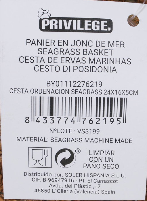 Privilege Cesta de Ordenación Seagrass 24 x 16 x 5 cm (24 Unidades)