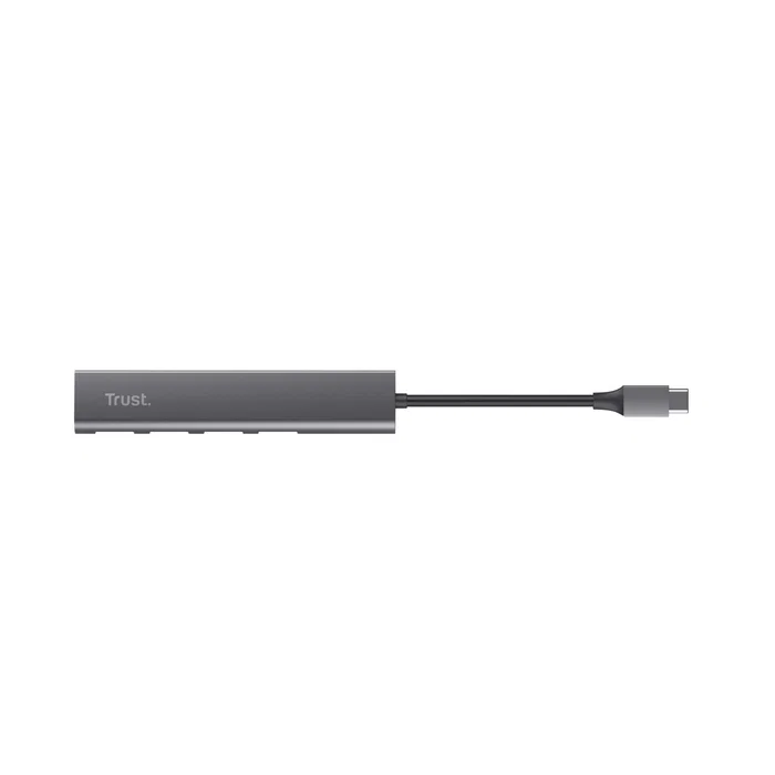 Trust Hub USB 3.2 Gen 1 con Puerto Tipo-C, 4 Puertos USB-A, 5 Gbit/s, Gris, Cable de 0.1m, Compatible con Windows, Mac, ChromeOS