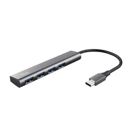 Trust Hub USB 3.2 Gen 1 con Puerto Tipo-C, 4 Puertos USB-A, 5 Gbit/s, Gris, Cable de 0.1m, Compatible con Windows, Mac, ChromeOS