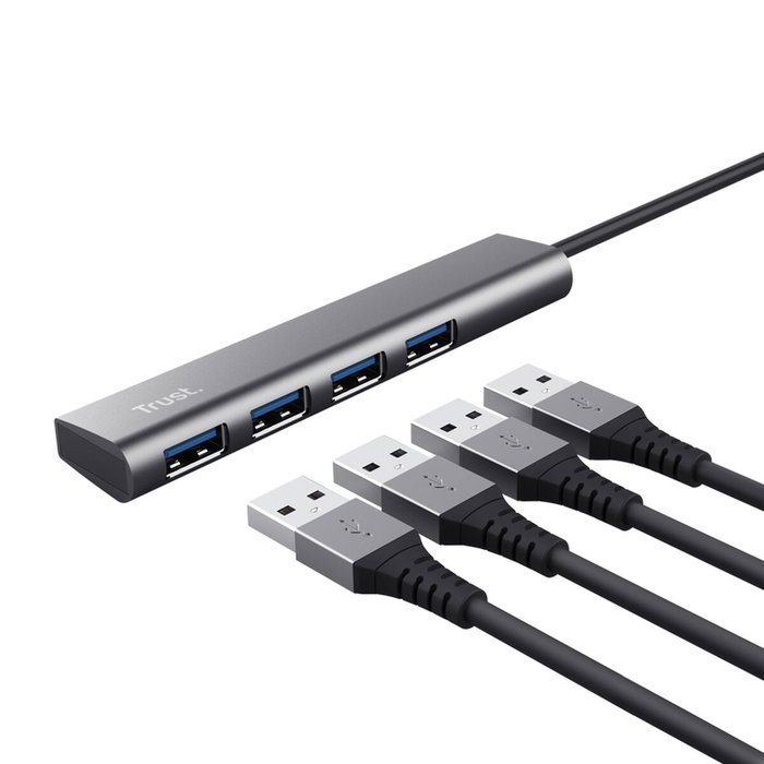 Trust Halyx Hub USB-C con 4 puertos USB-A Gris