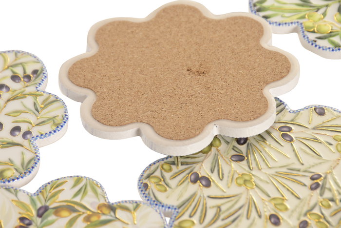 DKD Home Decor Posavasos Olivo de Dolomita y Corcho, 12 Unidades DKD Home Decor Posavasos Olivo de Dolomita y Corcho, 12 Unidades