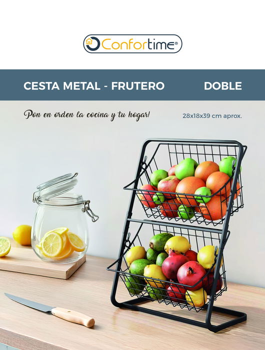 Inde Prj Frutero Metal Doble para Fruta y Verduras, 28 x 18 x 39 cm (6 Unidades)