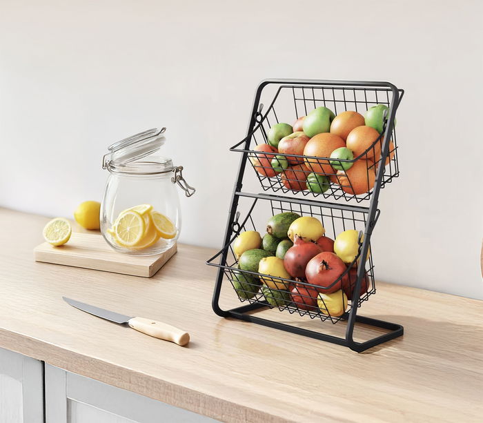 Inde Prj Frutero Metal Doble para Fruta y Verduras, 28 x 18 x 39 cm (6 Unidades)