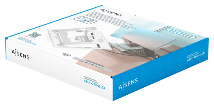 Aisens Soporte de Sobremesa Ajustable con Docking USB-C 7 en 1, Gris