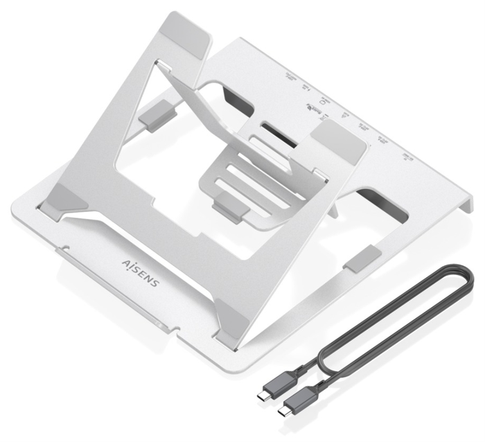 Aisens Soporte de Sobremesa Ajustable con Docking USB-C 7 en 1, Gris