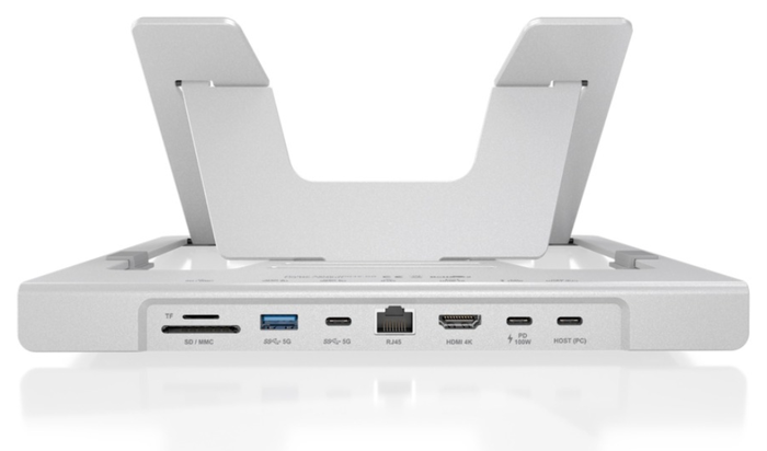 Aisens Soporte de Sobremesa Ajustable con Docking USB-C 7 en 1, Gris