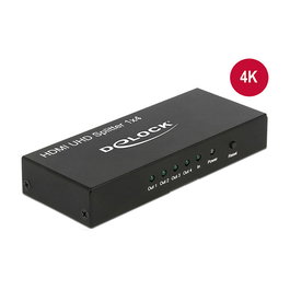 DeLOCK Adaptador HDMI Splitter 18684 - 1 Entrada 4 Salidas, 4K UHD 3840 x 2160 Pixeles, 600 MHz, Negro, Metal