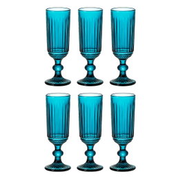 DKD Home Decor Set de 6 Copas de Cristal Rayadas Azul 160ml