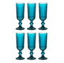 DKD Home Decor Set de 6 Copas de Cristal Rayadas Azul 160ml