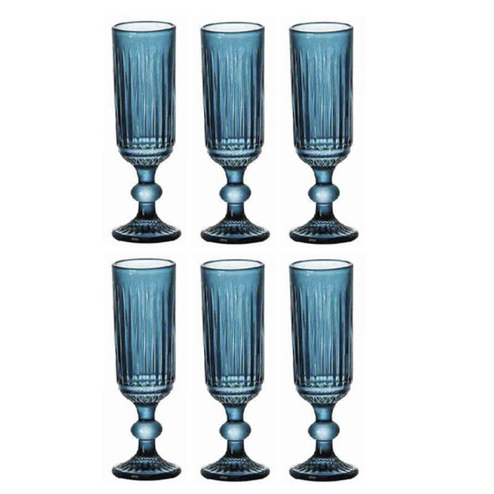 DKD Home Decor Set de 6 Copas de Cristal Rayadas Azul 160ml