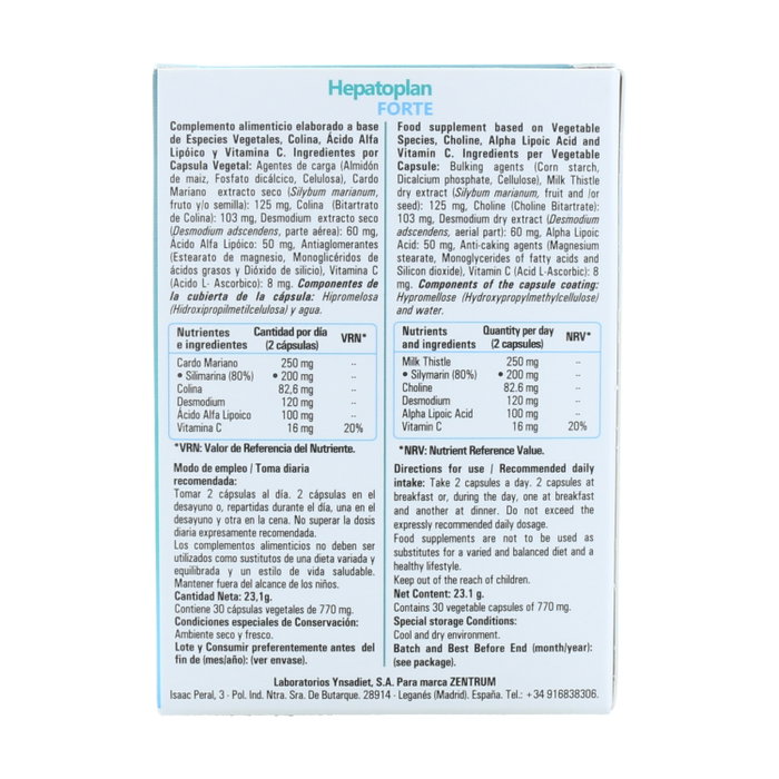 Zentrum Hepatoplan Forte 30 cápsulas