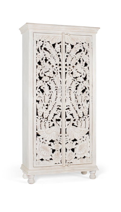 Giner y Colomer Armario de Madera de Mango Blanco Envejecido 180x90x40 cm