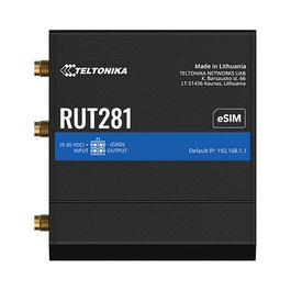 Teltonika RUT281 Router LTE Cat4 con WiFi 2.4 GHz, 2 Puertos LAN, Dual SIM (MiniSIM + eSIM), Montaje Pared/DIN, IP30, para 4G/3G/2G