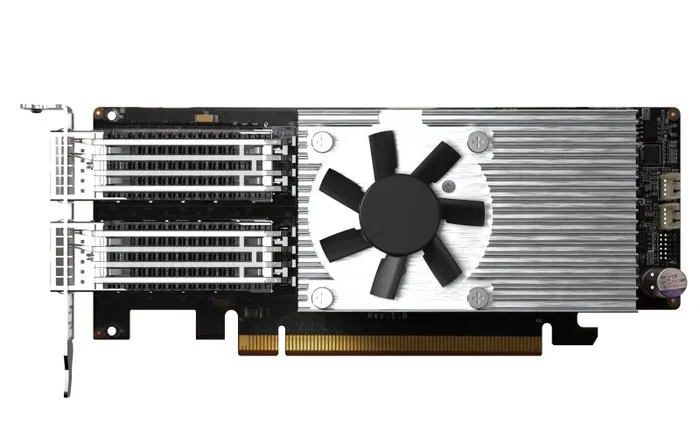 QNAP Tarjeta de Red Interna QXG-100G2SF-E810 Dual Port 100GbE SFP28, PCIe 4.0 x8, para NAS, 100 Gbit/s, Fibra