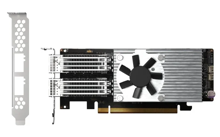 QNAP Tarjeta de Red Interna QXG-100G2SF-E810 Dual Port 100GbE SFP28, PCIe 4.0 x8, para NAS, 100 Gbit/s, Fibra