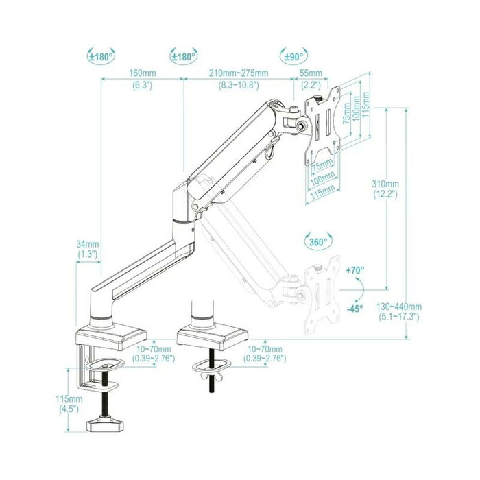 Tooq Soporte de Mesa para Monitor DB1334TNR-B 13-34 Pulgadas Negro
