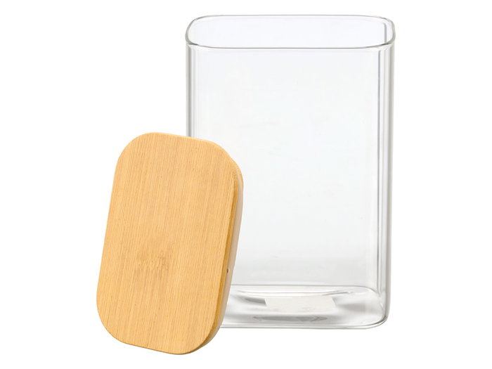 Vivalto Tarro Rectangular Borosilicato 1,4L con Tapa Bambú 12x17,8x8 cm (Set de 12)