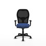 Silla de oficina Alocén con mecanismo Sincro tapizada con Tela color Azul marino y malla color Negro. Equipada con lumbar 1D, Brazos 1D y Ruedas de nailon 50 mm