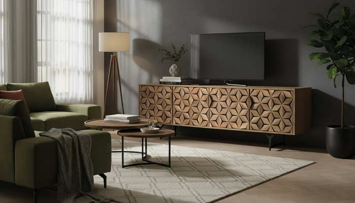 GINER Y COLOMER Mueble TV de madera de mango con 4 puertas