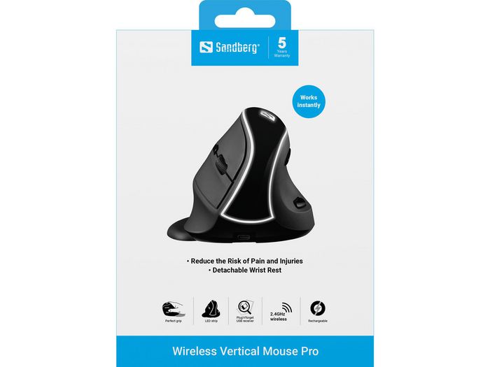 Sandberg Wireless Vertical Mouse Pro Ratón Ergonómico Inalámbrico Recargable
