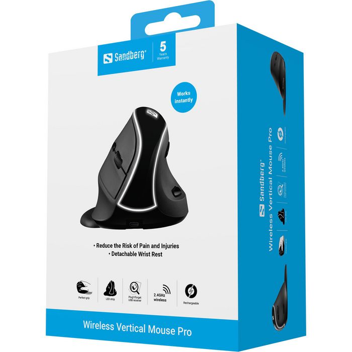Sandberg Wireless Vertical Mouse Pro Ratón Ergonómico Inalámbrico Recargable
