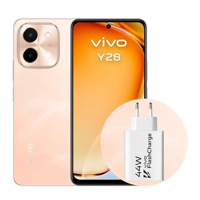 Vivo Y28 - Smartphone con pantalla de 6.68", 8GB RAM (4+4), 128GB, color naranja, incluye cargador rápido de 44W