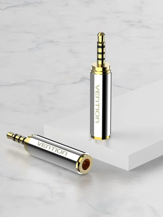 Vention VAB-S02 Adaptador de Audio 2.5mm Macho a 3.5mm Hembra - Conector Derecho Metal Chapado en Oro - Color Plata