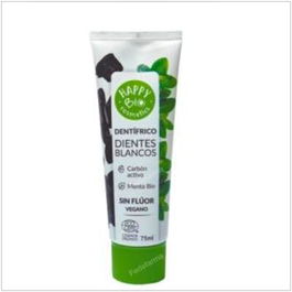 HAPPY BIO Dentifrico Dientes Blancos Carbon Activo-Menta 75M para Boca Fresca y Protegida, Apto Veganos