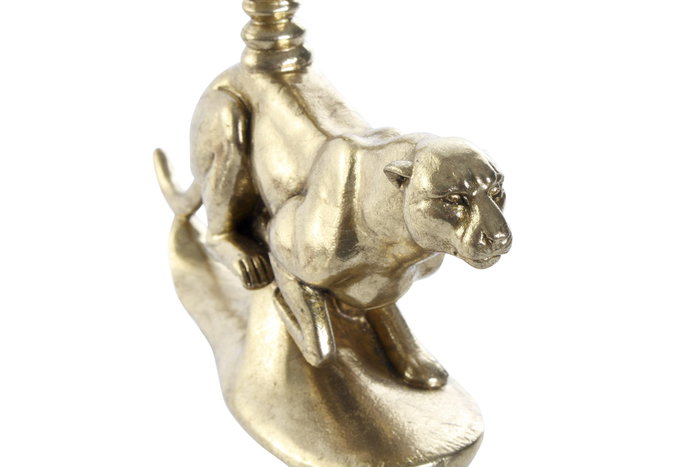 DKD Home Decor Figura de Resina Leopardo Dorado con Candelabro