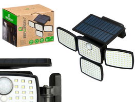 Ibergarden Lampara Solar LED Exterior 4 Focos 500 Lumenes con Sensor de Movimiento, IP44, Negro, Dimensiones 15 x 11 x 12 cm (Set de 6)