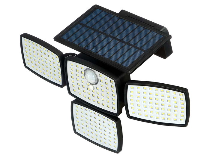 Ibergarden Lampara Solar LED Exterior 4 Focos 500 Lumenes con Sensor de Movimiento, IP44, Negro, Dimensiones 15 x 11 x 12 cm (Set de 6)