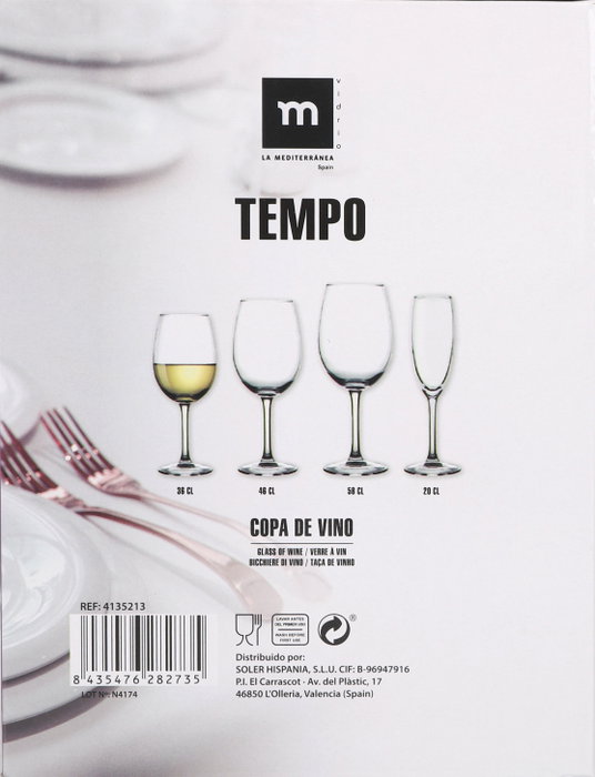La Mediterranea Copa de Vino Tempo 36 cl (24 Unidades) de Vidrio