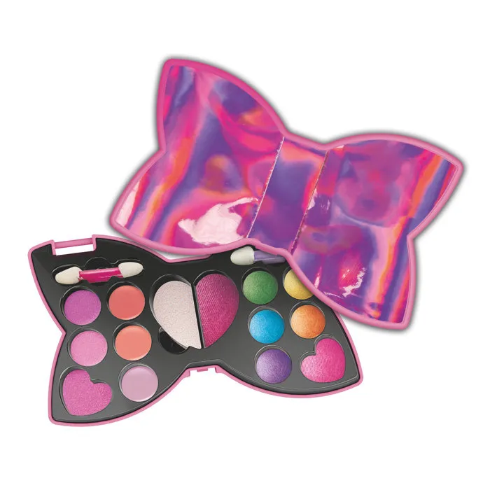 Clementoni CLE8005125182626 Kit de Maquillaje Infantil con Pajarita, Paleta con Sombras, Brillo, Esponja y Brochas para Niñas a Partir de 6 Años