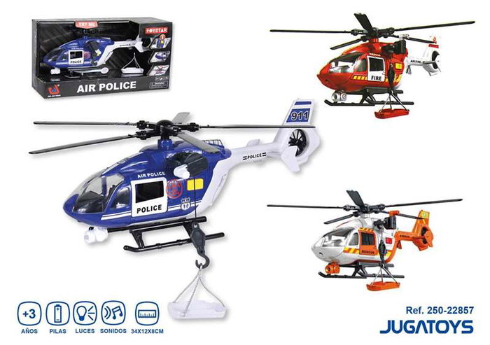 JugaToys Helicóptero de Policía, Bomberos o Emergencias con luces y sonidos
