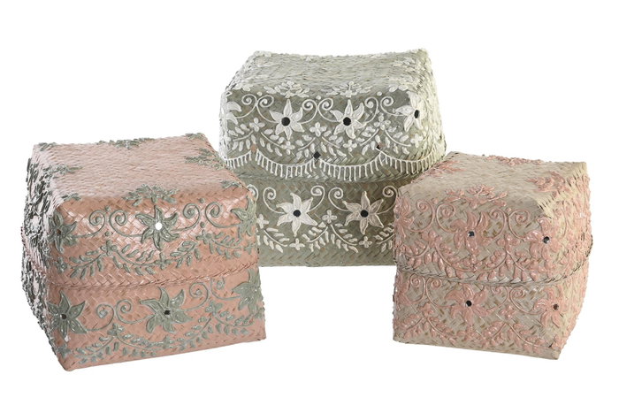 DKD Home Decor Set de 3 Cestas de Bambú Multicolor