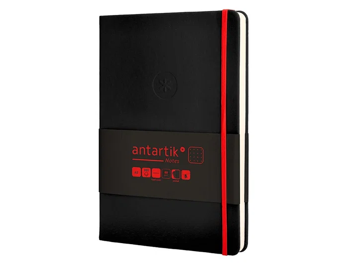Antartik Cuaderno A5 Hojas Puntos Tapa Dura Negro y Rojo 100 Hojas 80 gr FSC